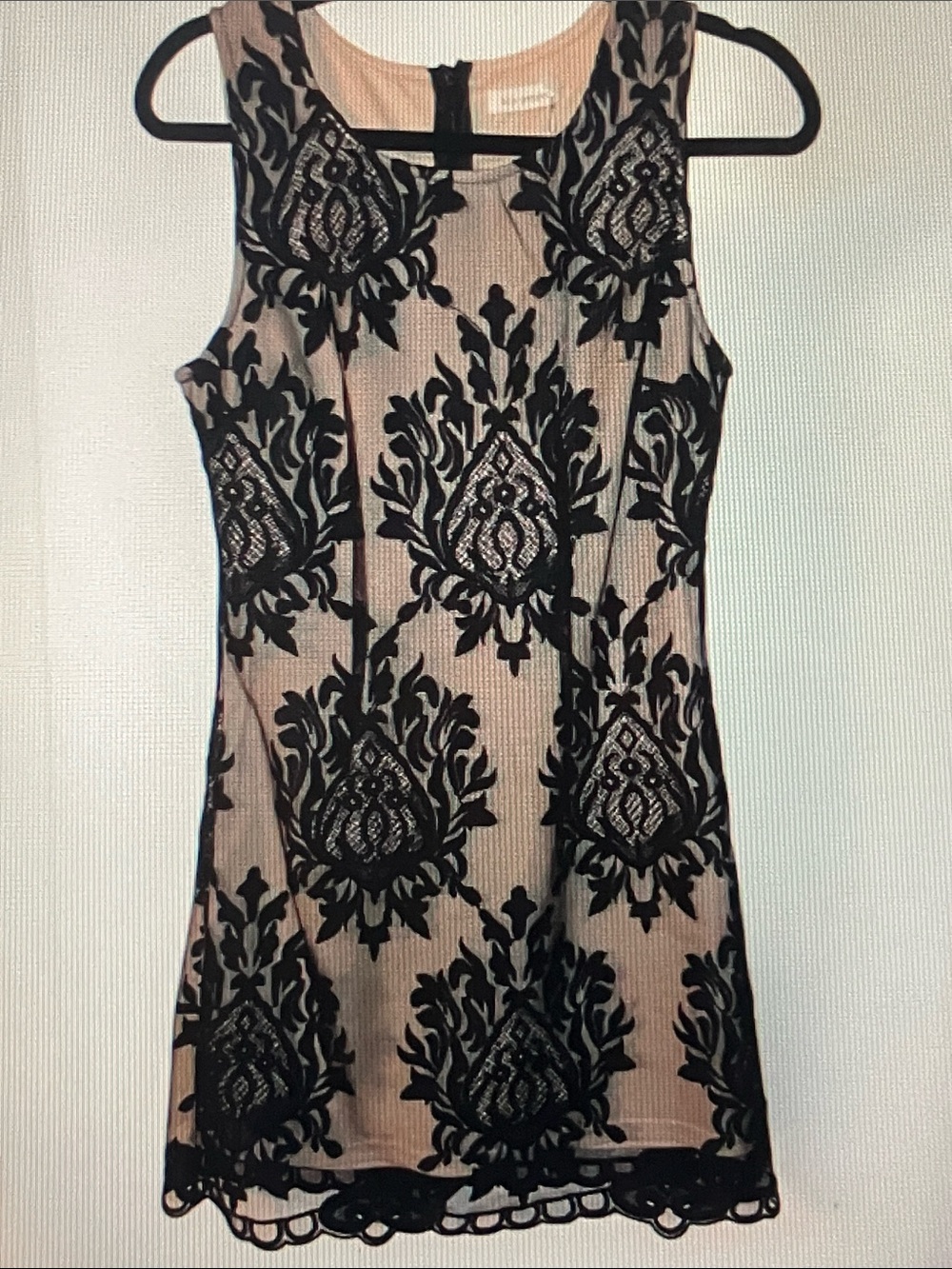 Black Lace-Overlay Mini Dress on Nude Base by